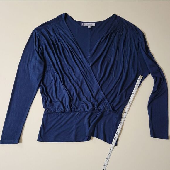 Jennifer Lopez Blue Surplice Crossover Front V-neckline Blouse - Picture 5 of 13